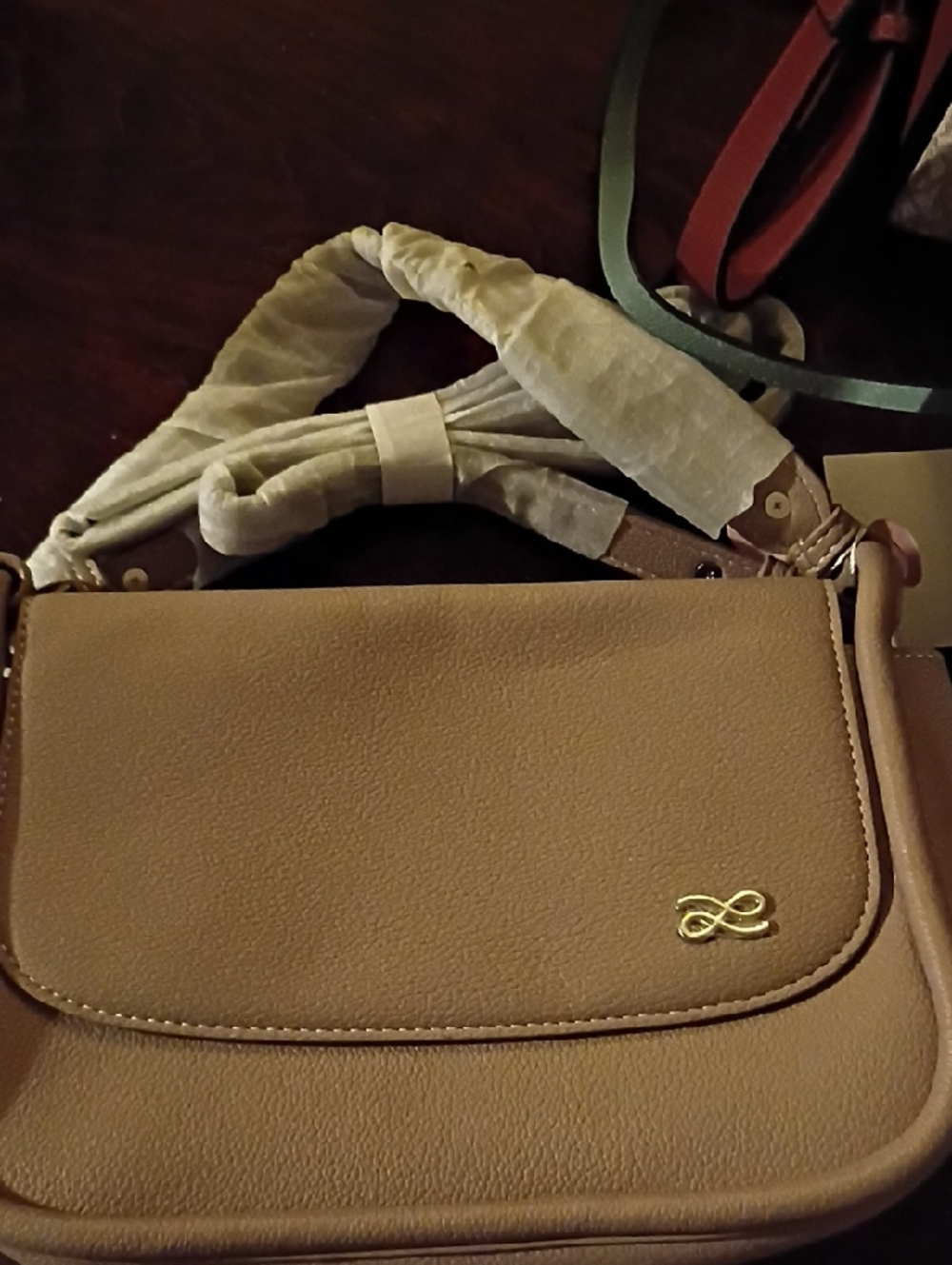 Elegant Taupe Satchel with Gold Accent